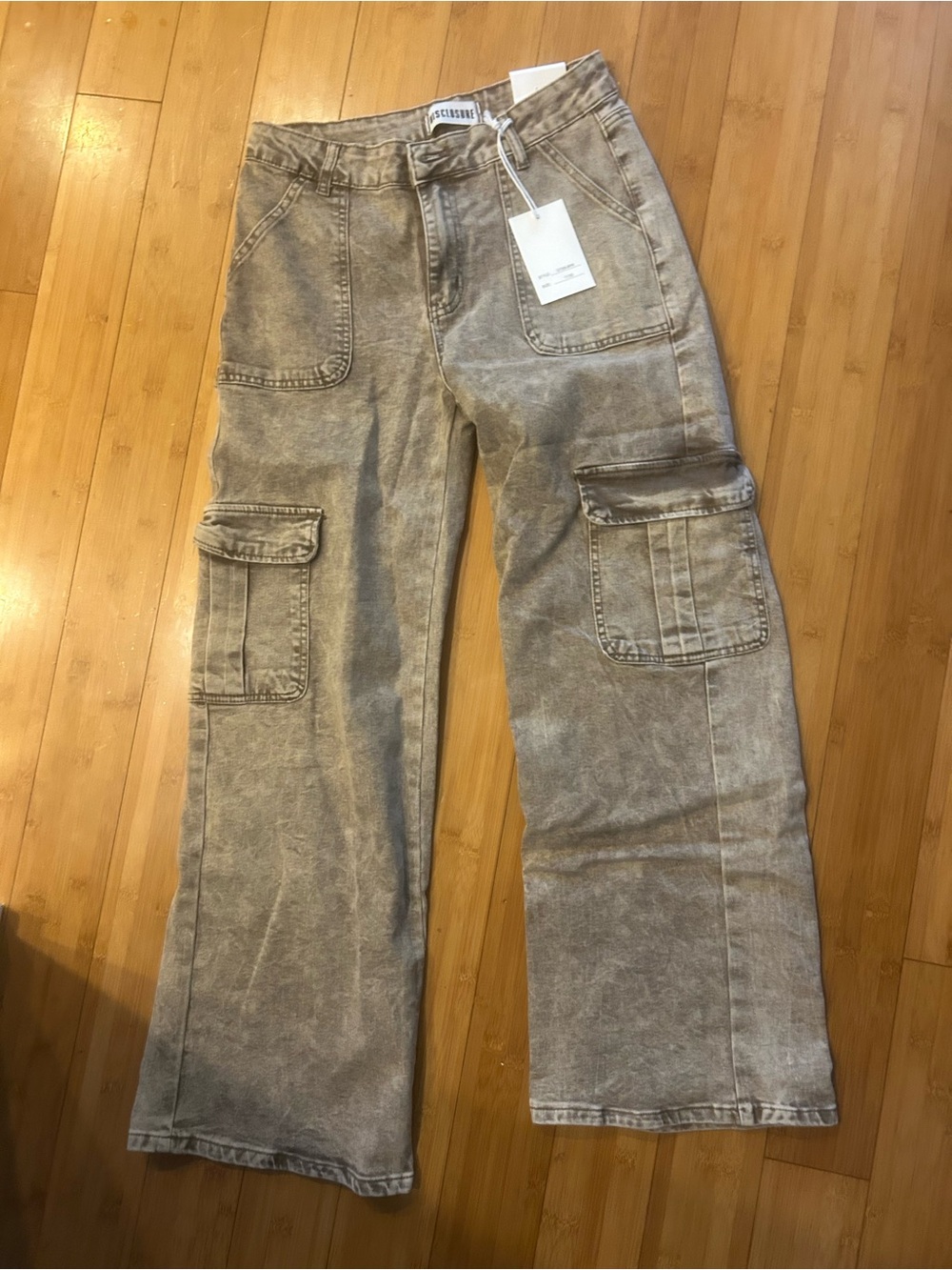 Disclosure NWT High Rise Wide Leg Cargo Jeans Gray Acid Wash 11/30 Baggy Y2K